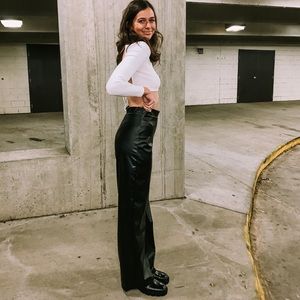 Black Matte Staight Leg Faux Leather Pants